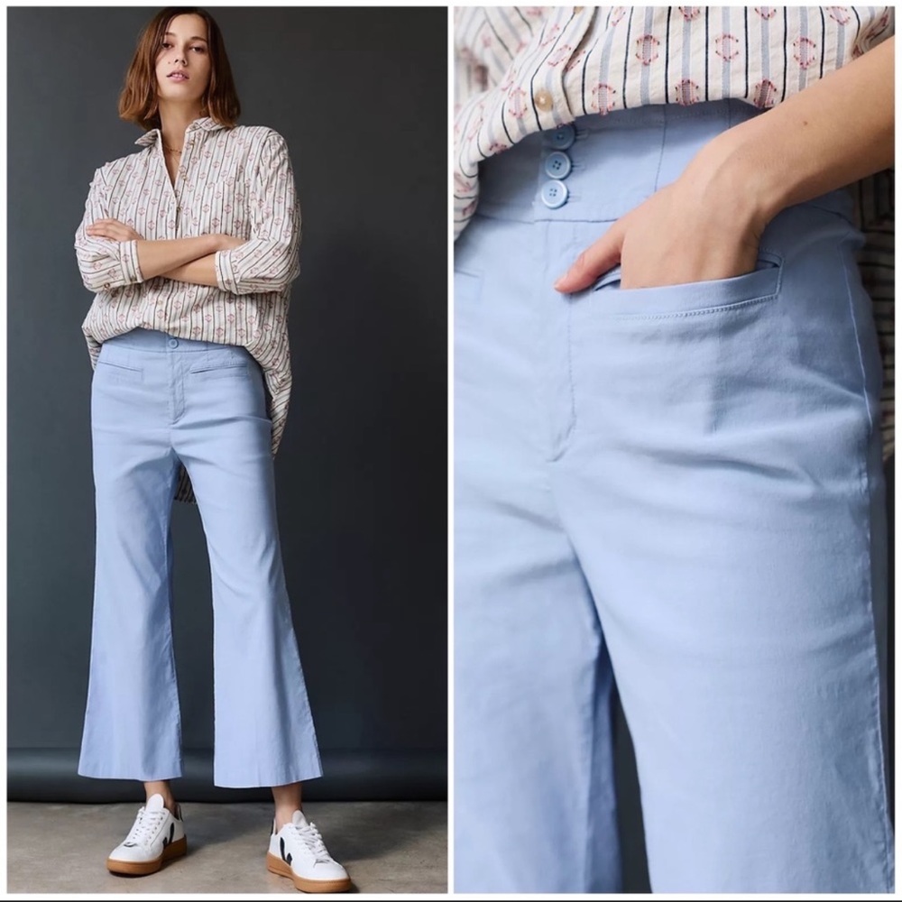 Anthropologie Maeve Olive high waist cropped flare pants